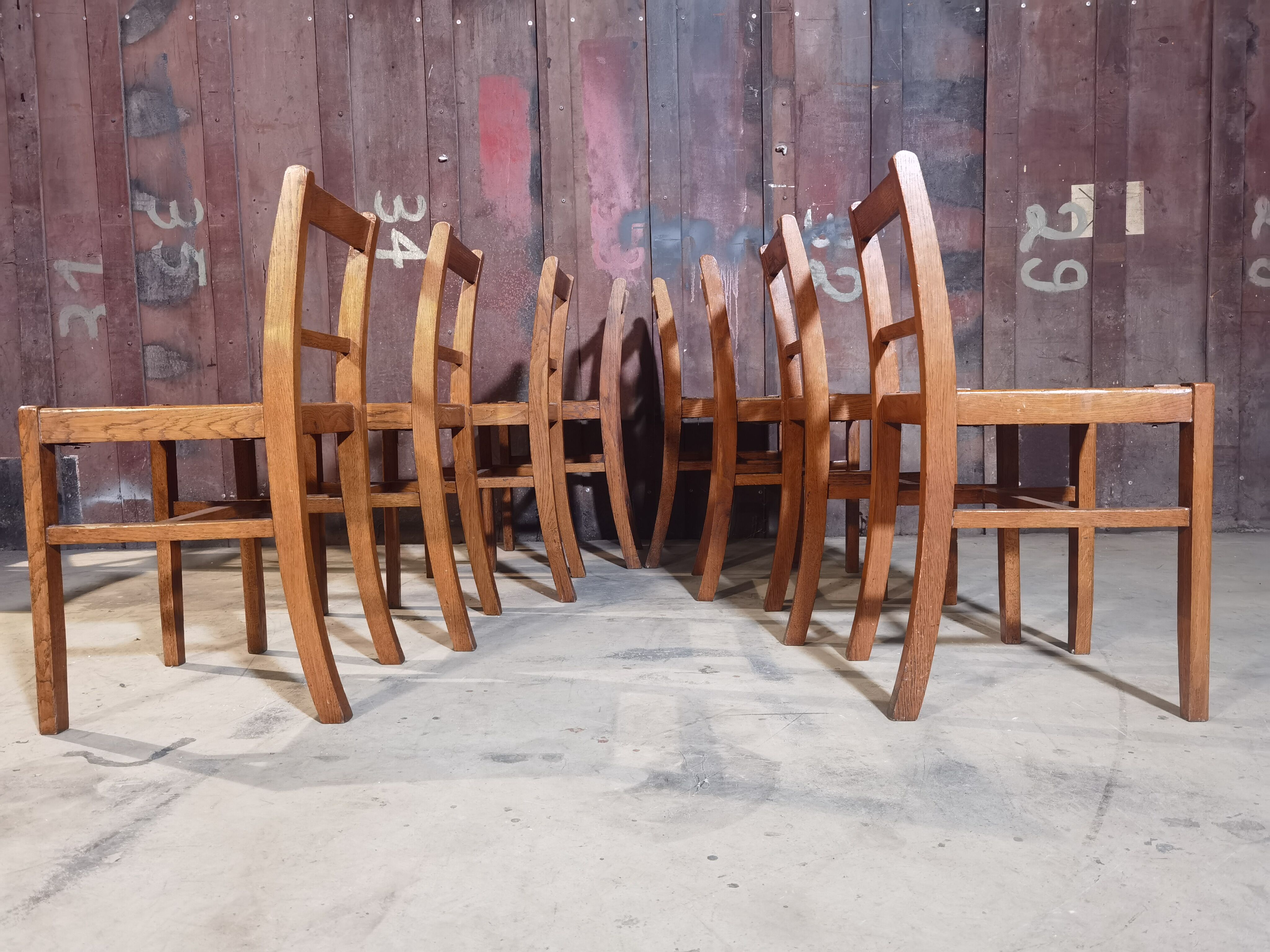 Lot de 8 chaises Reconstruction 1950 Chêne et paille