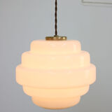 Mid-century Brass and Opaline Pendant Lamp, Italy