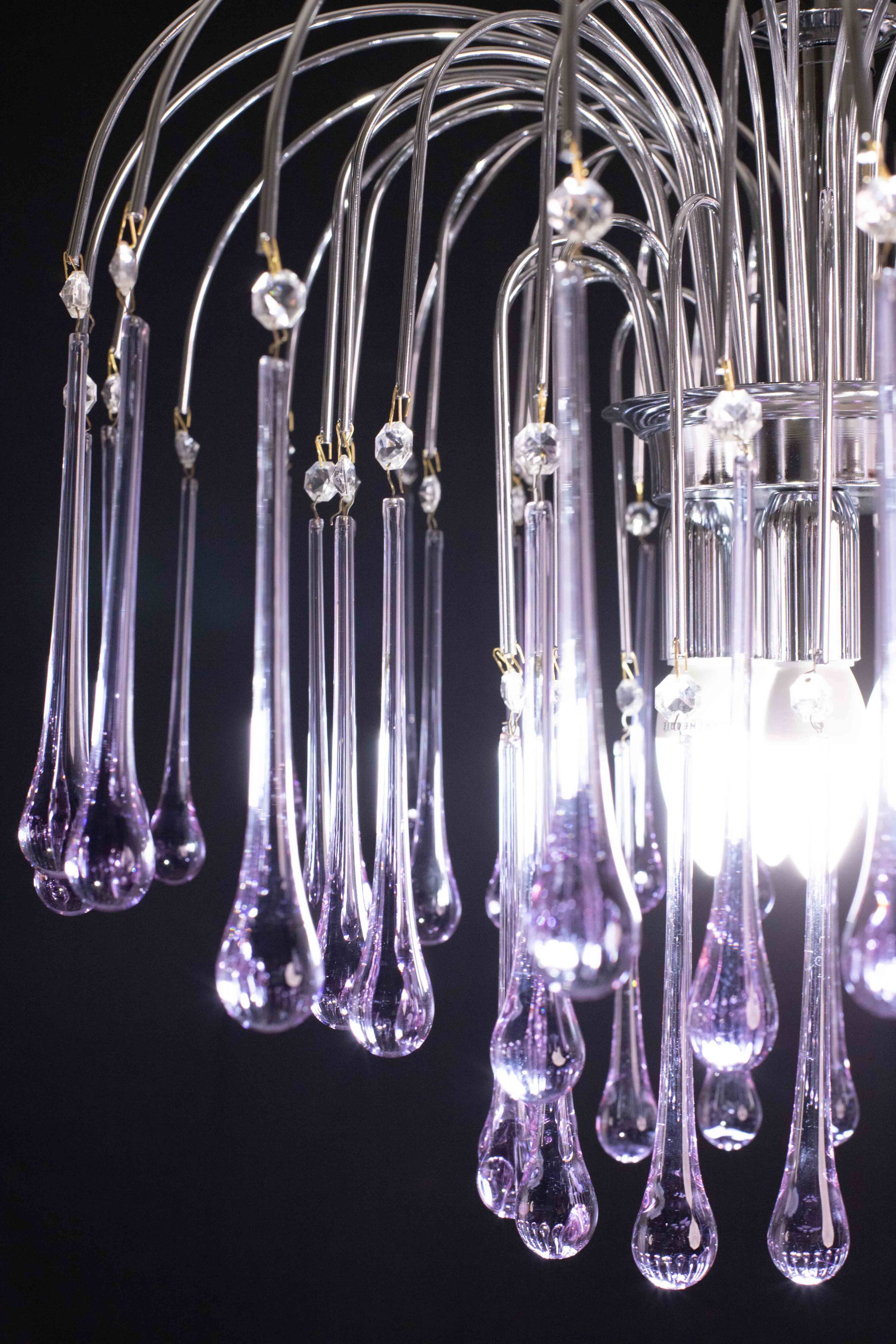 The Purple Crown, LArge Size Murano Chandelier Purple and Crystal Drops, 19