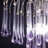 The Purple Crown, LArge Size Murano Chandelier Purple and Crystal Drops, 19