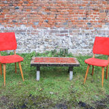 2 old red 'moumoute' chairs