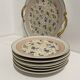 Dessert service, cake service, flowers and gilding, 6 plates and a vintage pie dish.