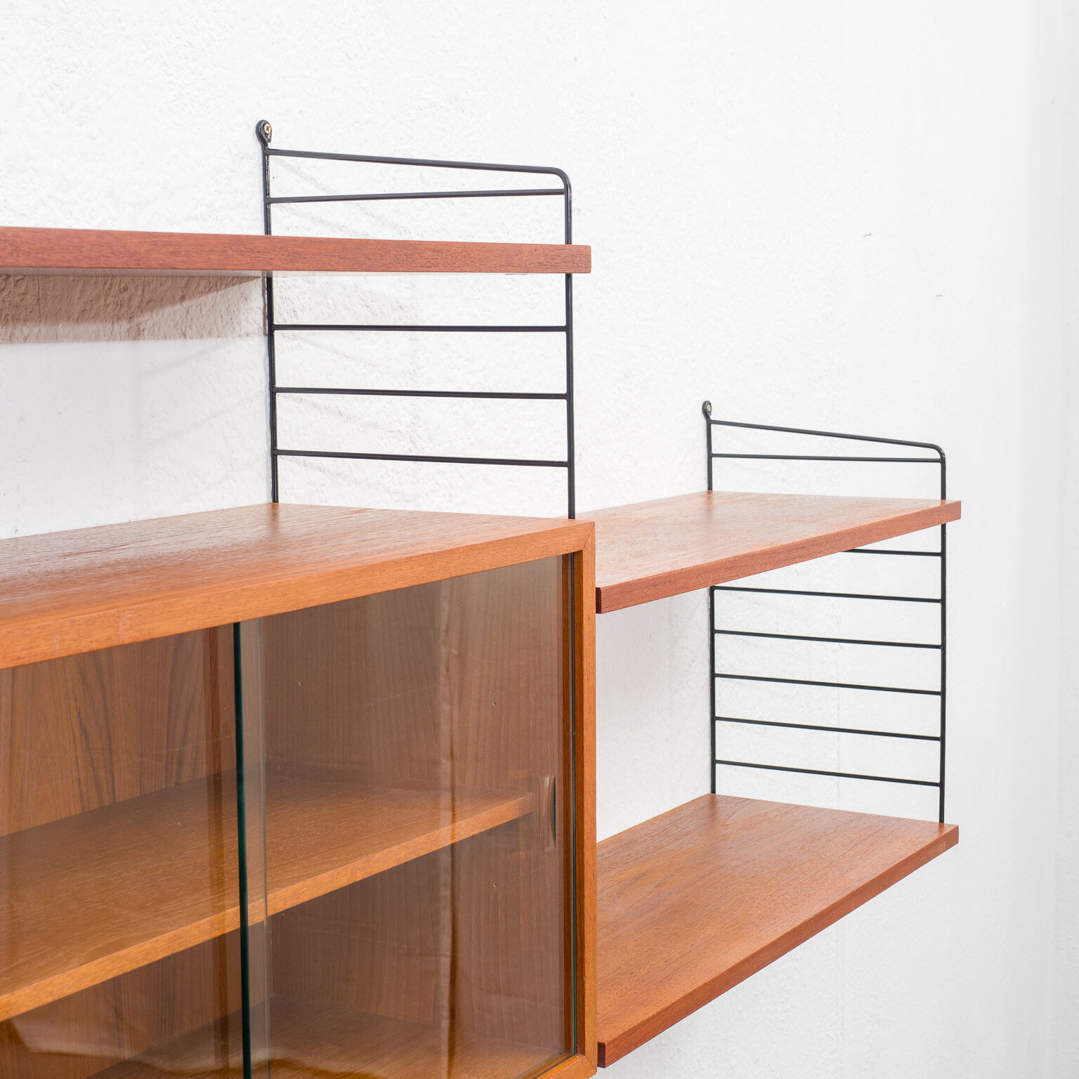 Shelf String, teak, with showcase, vintage