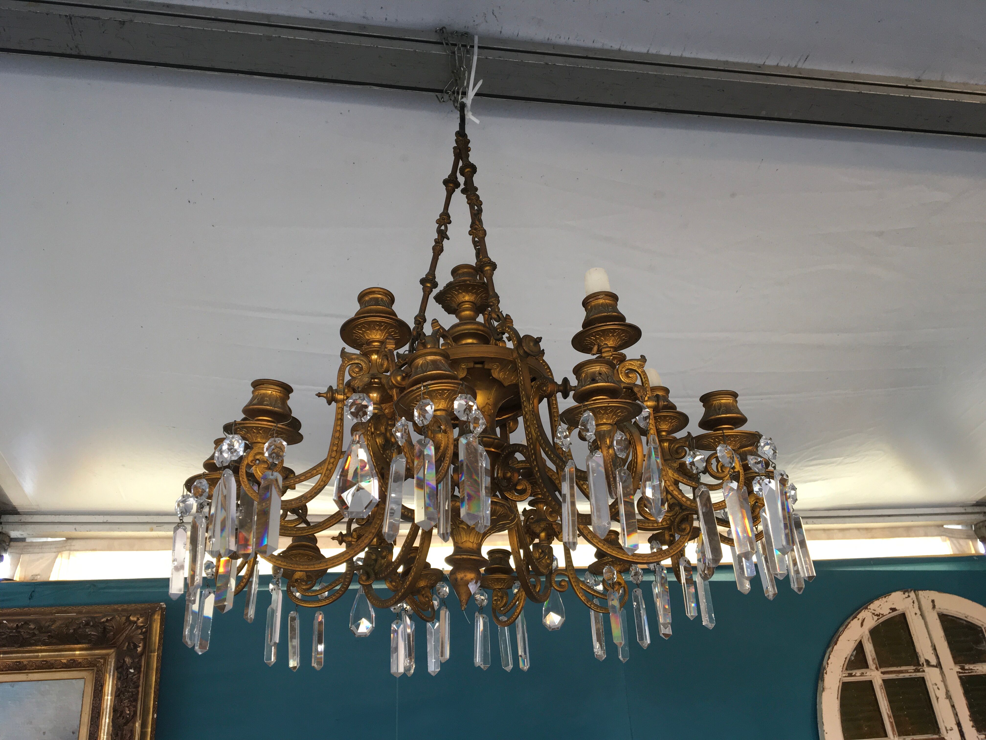 Bronze and crystal chandelier