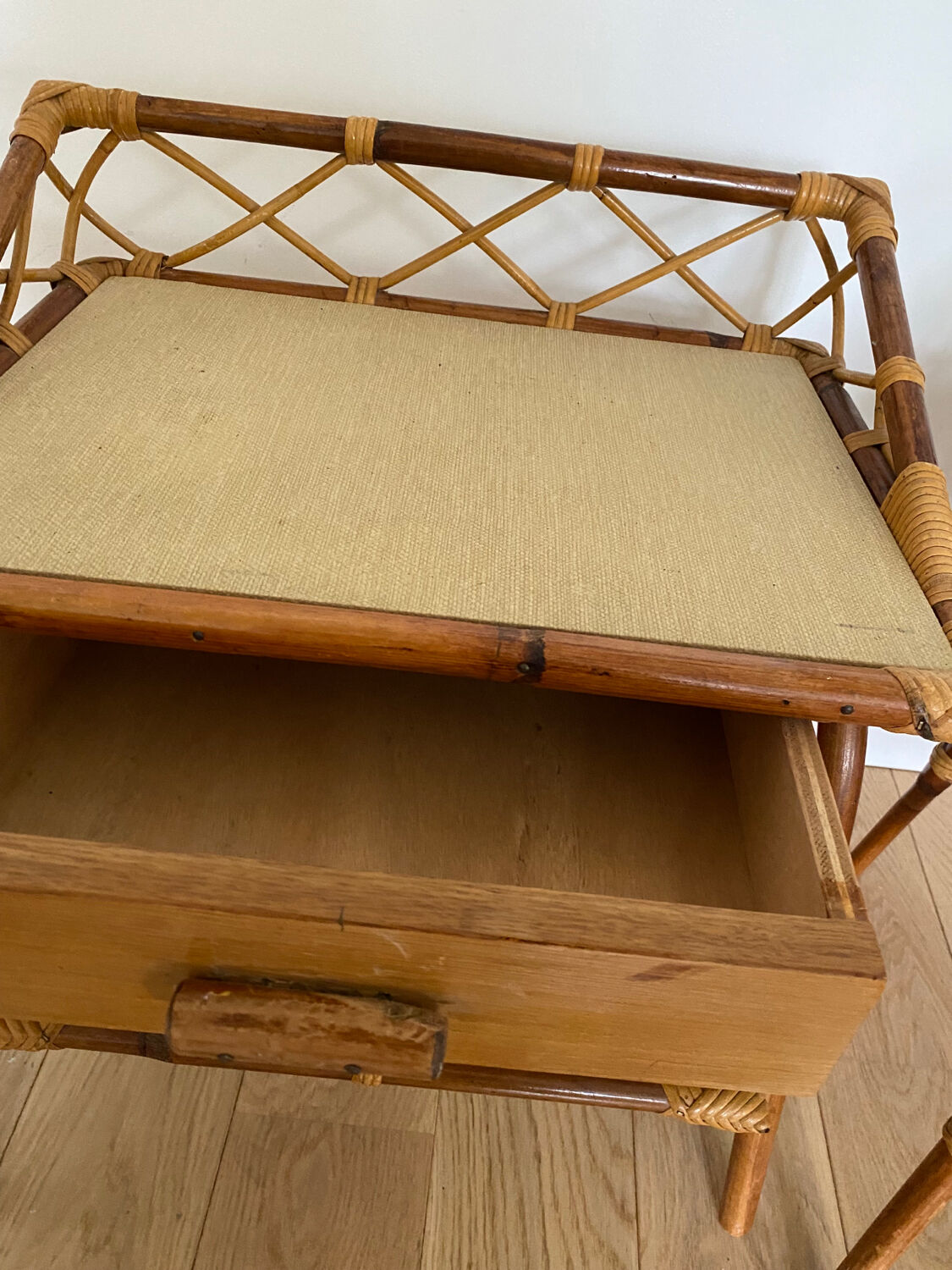Pair of rattan bedside tables