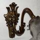 Pair French Antique Brass Greenman Single Wall Lights White Frilled Shade 4572