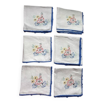 6 old embroidered linen napkins