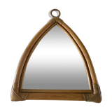 VINTAGE RATTAN MIRROR TRIANGULAR SHAPE  52 X 31 cm