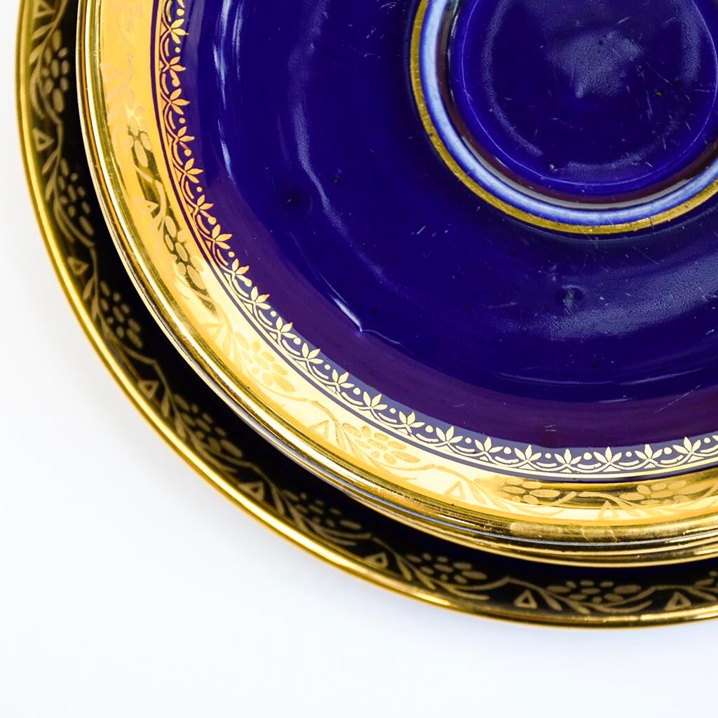 Coffee service Kréma Lafitte Asnières porcelain gold blue ⋆ Brocante Chic