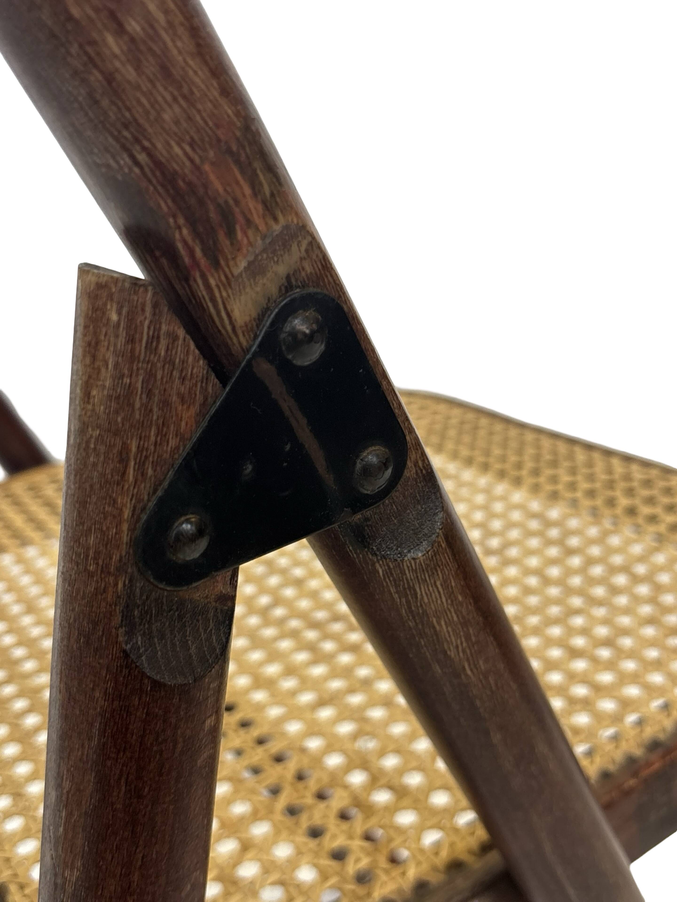 Vintage wooden folding chair with webbing seat 60s minimalist design