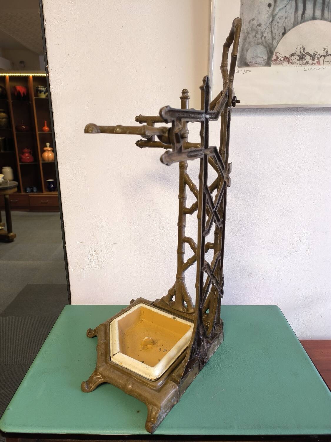 Bamboo imitation umbrella stand in enamelled cast iron circa 1930