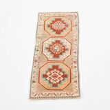 Red Cream Oriental Turkish Vintage Rug, 39x84Cm