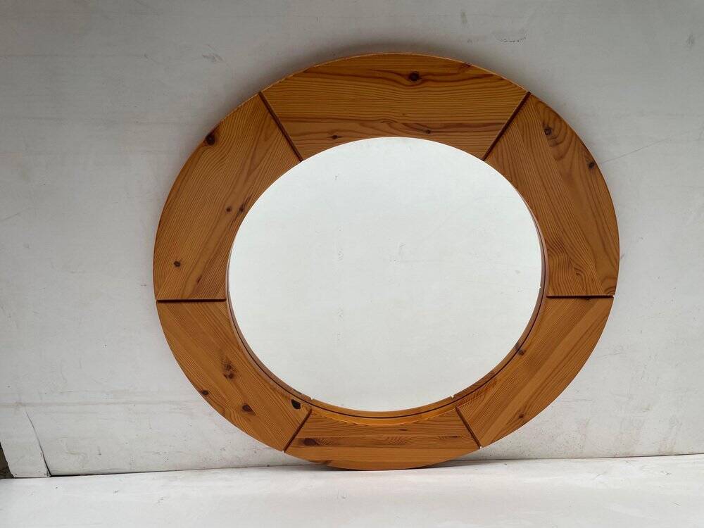 Pine wall mirror by Glasmäster Markaryd, Sweden, 1967