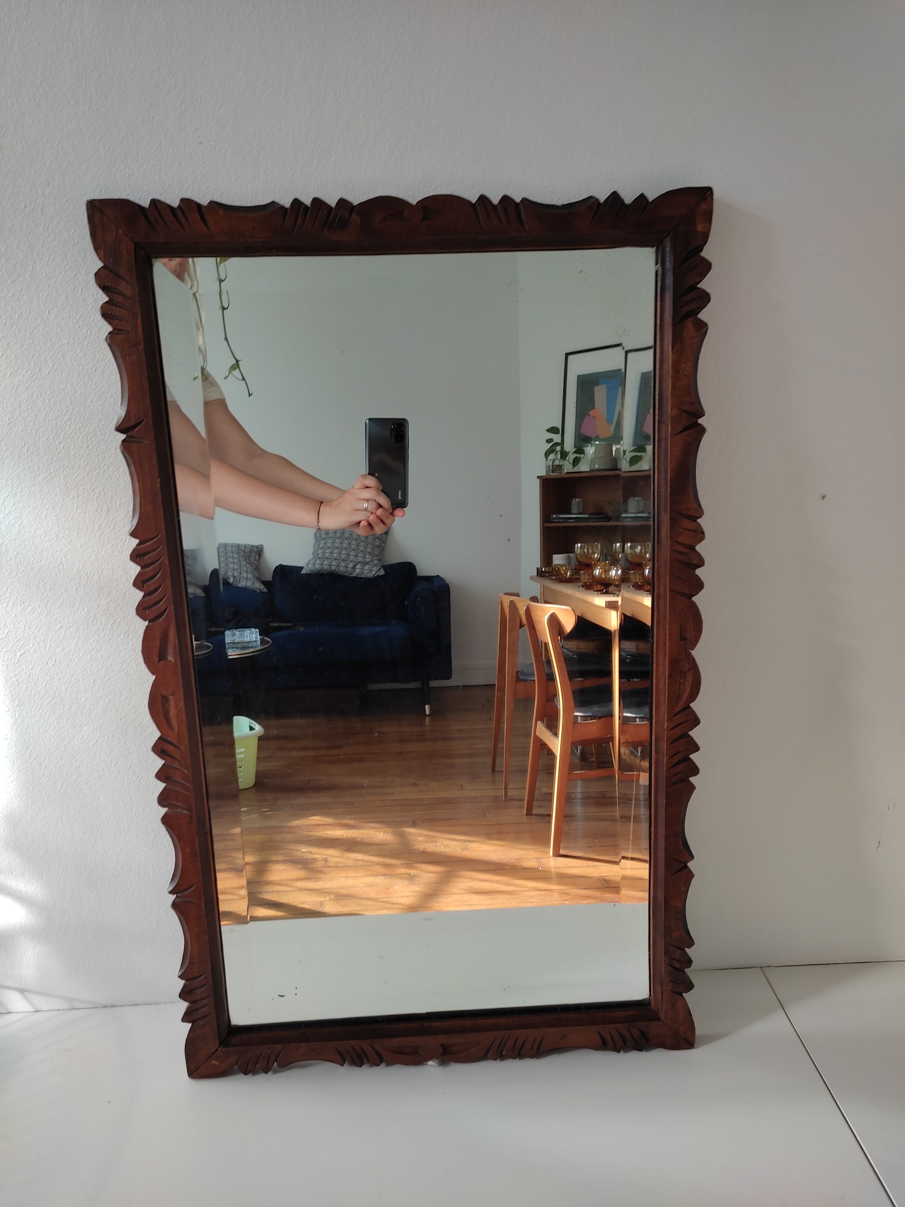 Carved wood art deco mirror 49x79cm