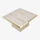 1970s square coffee table in travertine and brass