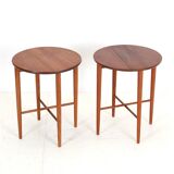 Set of 2 round mid-century teak side tables by Carlo Jensen for Poul Hundevad, 1960s, Danish modern design, foldable