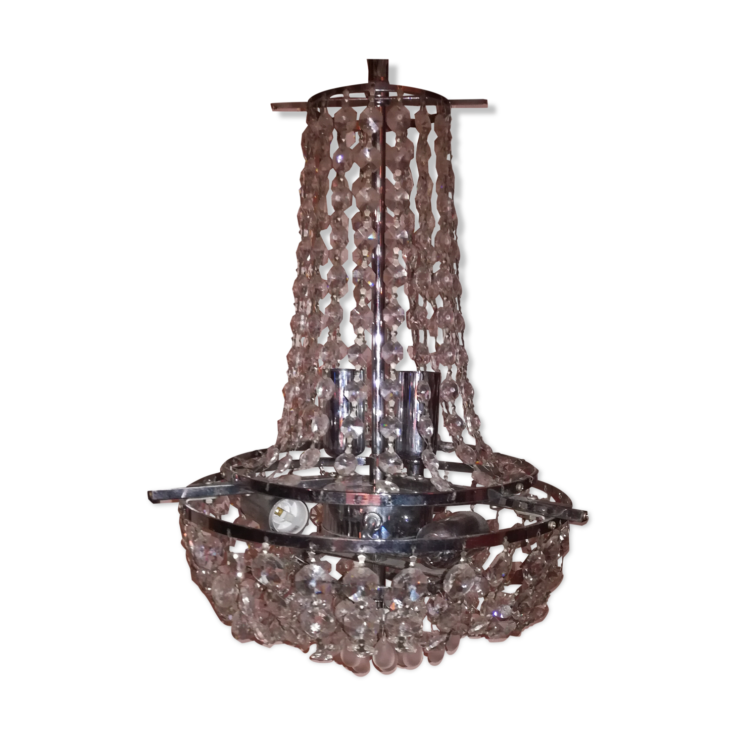 Lustre chromé à pampilles 70's