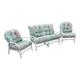 3 fauteuils blanc bambou osier avec coussins vintage