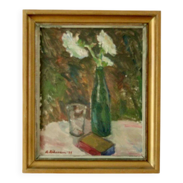 Nature morte vintage originale – vase de fleurs