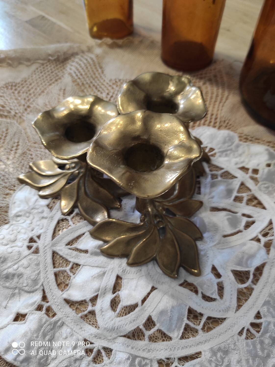 Brass flower candle holder