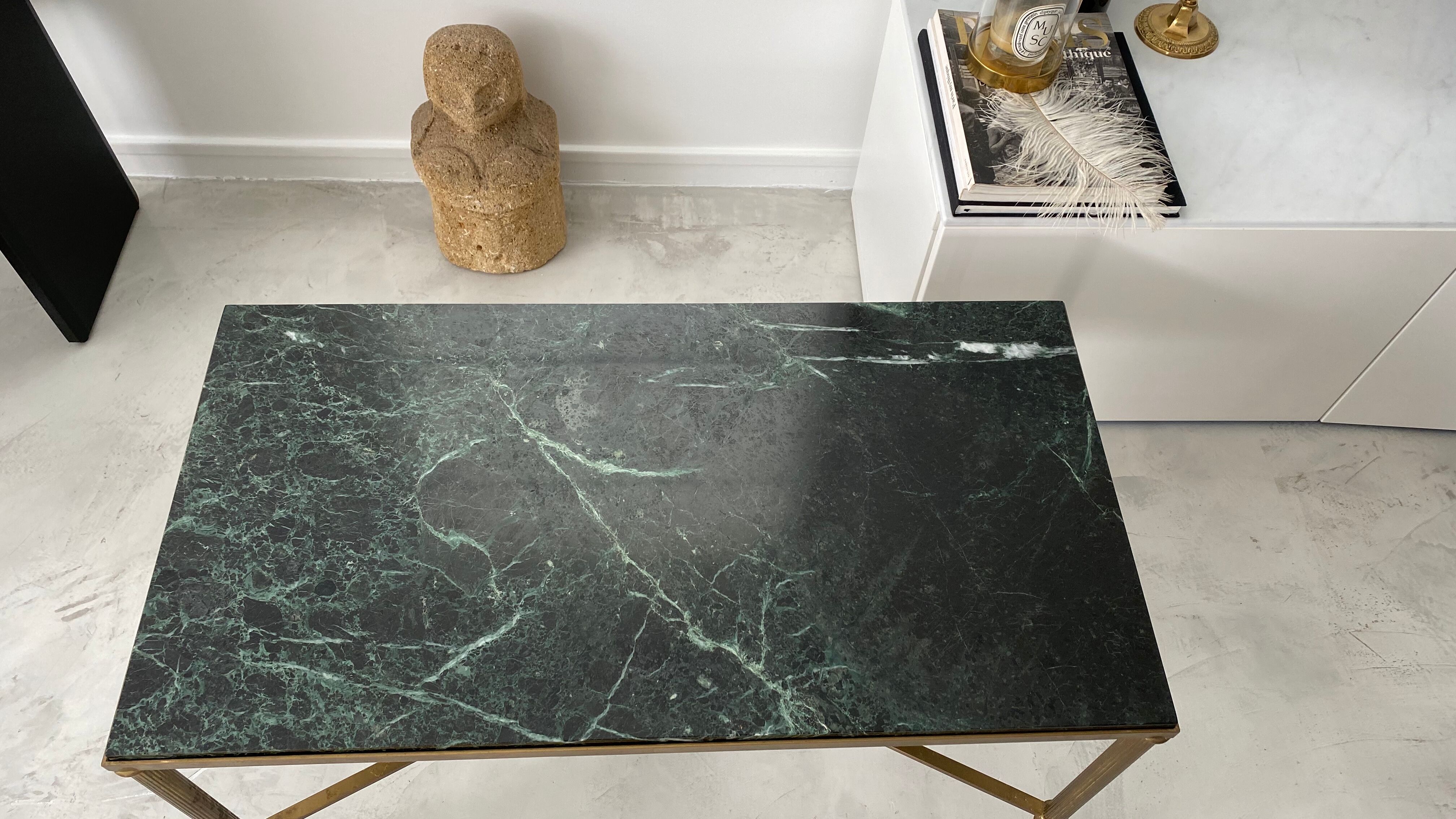 Green marble and brass coffee table