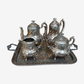 Tea and coffee set from 1930 in silver metal