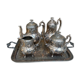 Tea and coffee set from 1930 in silver metal