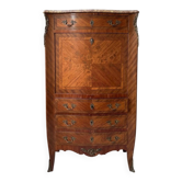 Louis XV secretary in marquetry wood and marble