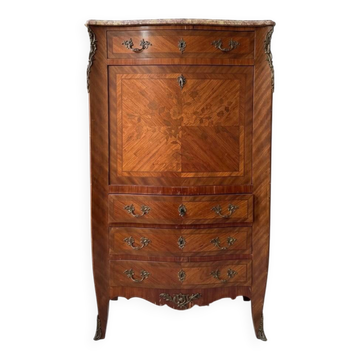 Louis XV secretary in marquetry wood and marble