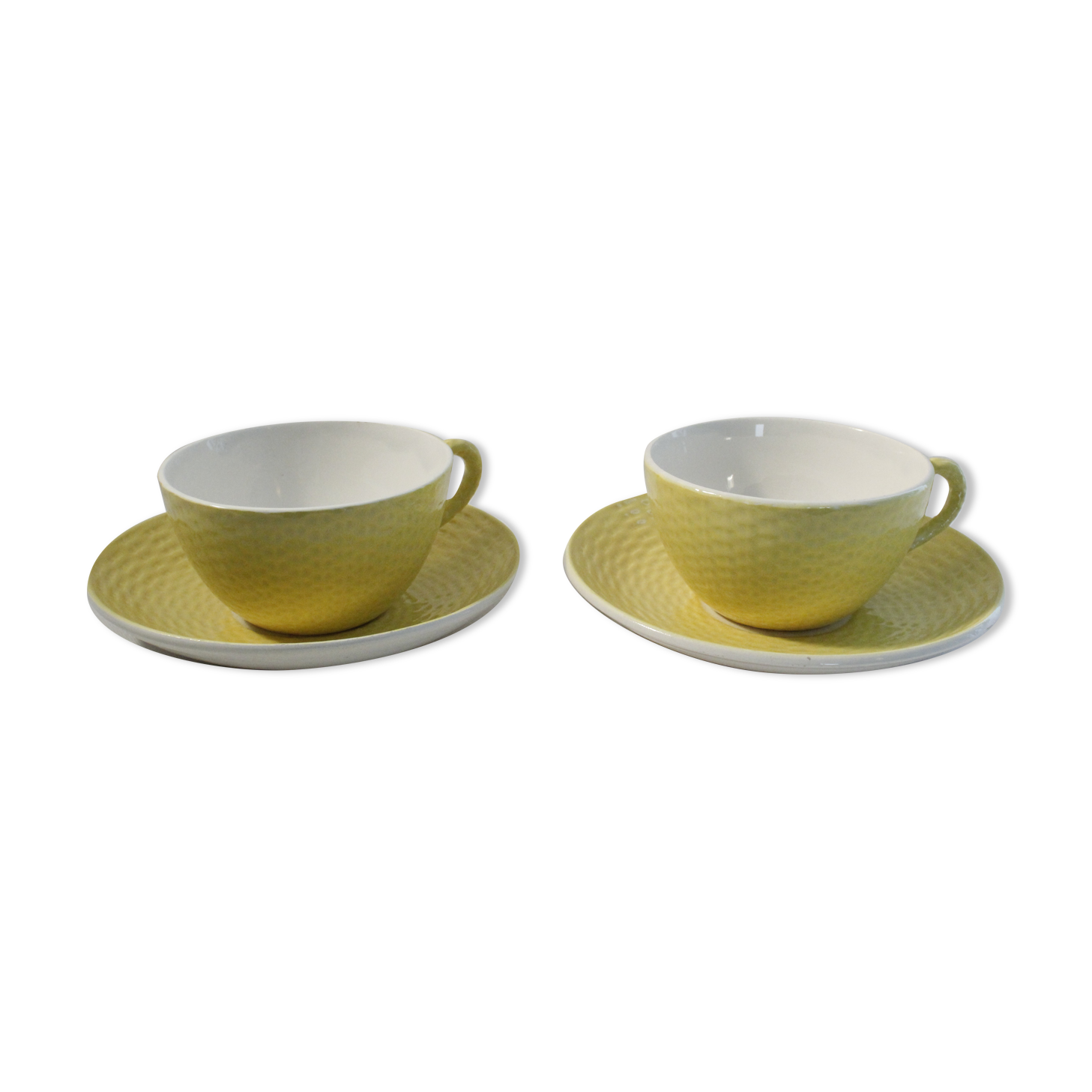 Lot 2 tea cups and yellow vintage saucer - Digoin Sarreguemines