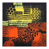 Orange, black and yellow abstract acrylic painting on stretched canvas