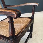 Low Arts & Crafts Oak & Rush Armchair, Belgium 1920s