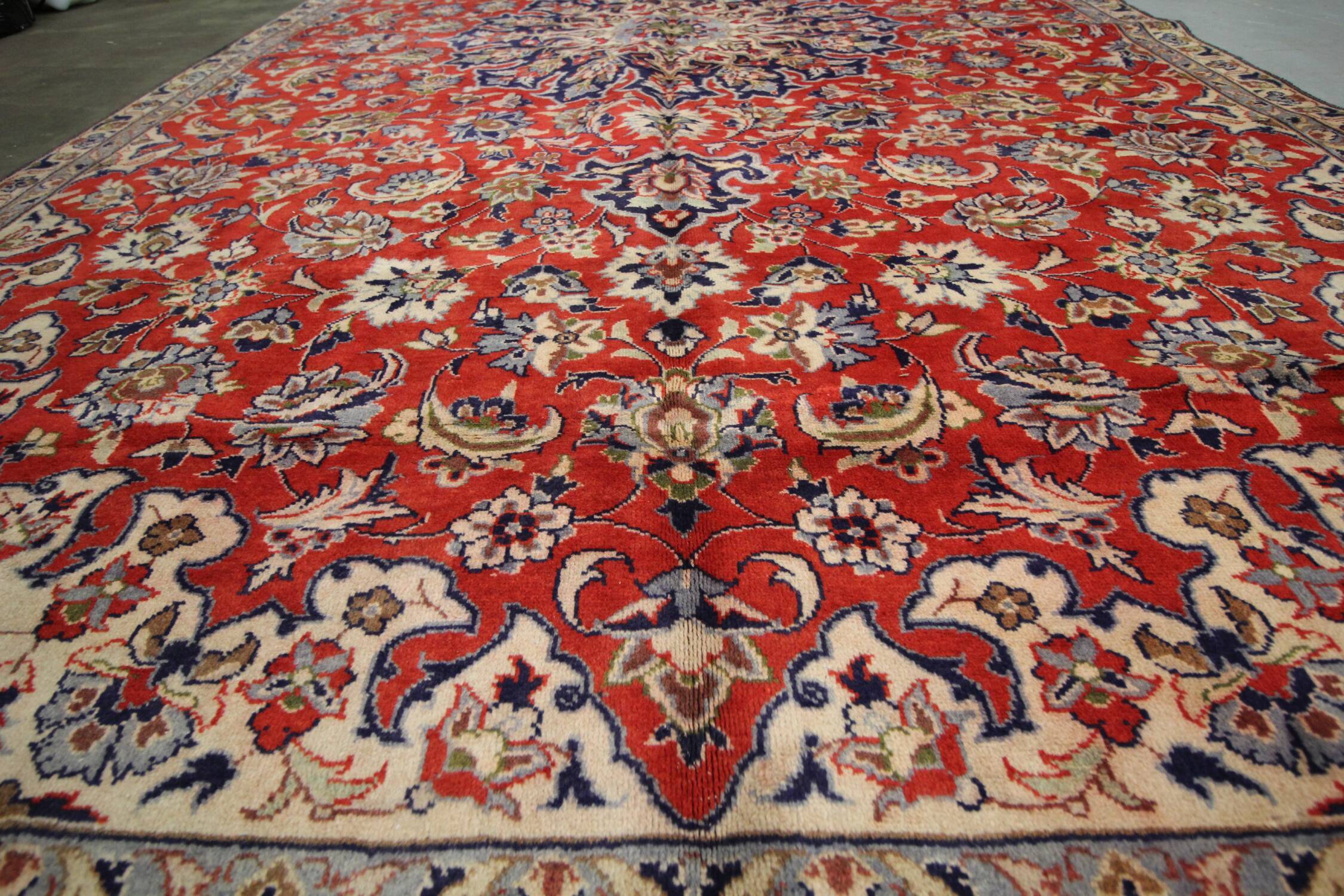 Tapis persan vintage tissé à la main en laine rouge kashan tapis de salon - 209x242cm