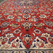 Tapis persan vintage tissé à la main en laine rouge kashan tapis de salon - 209x242cm