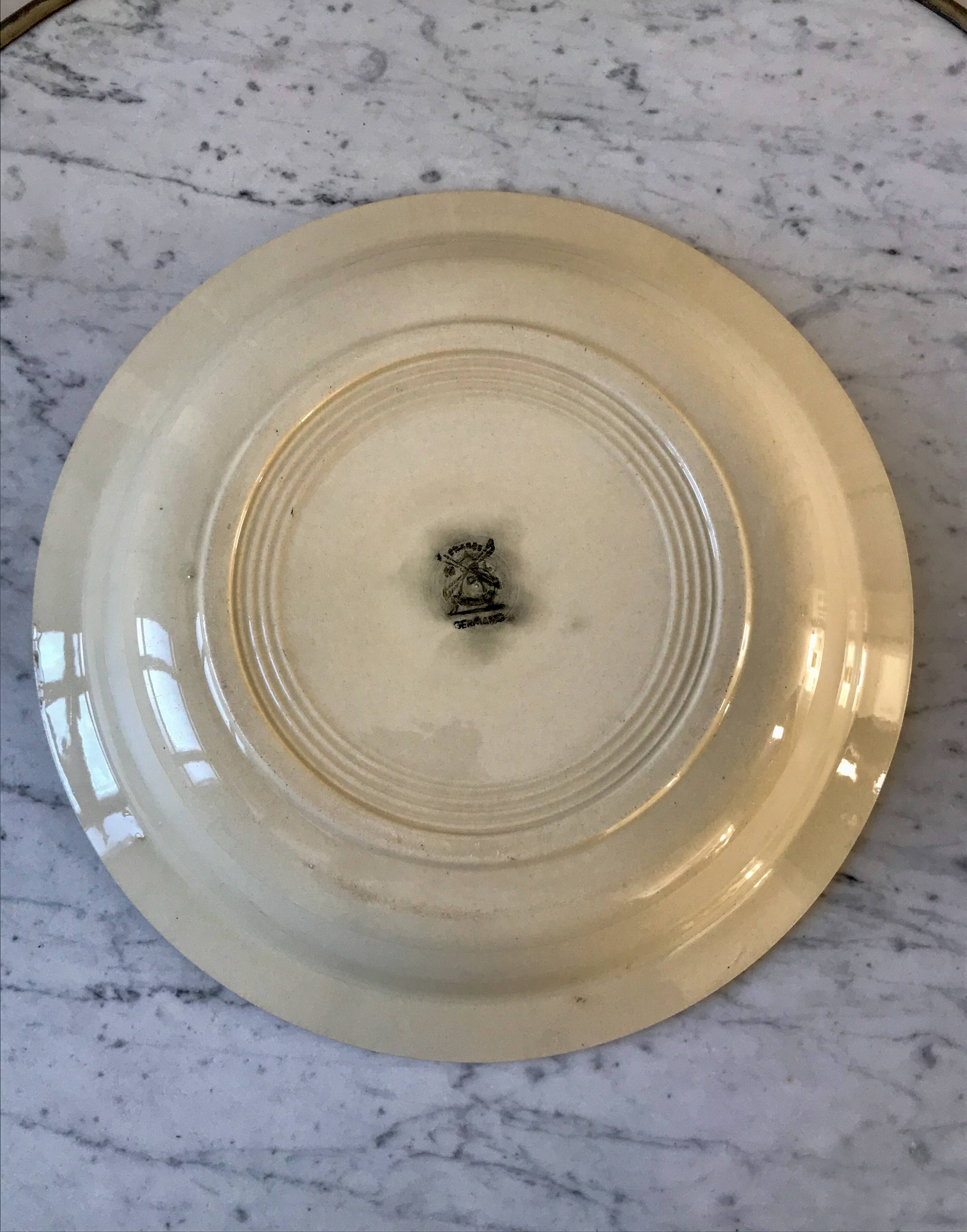 Salad bowl / hollow dish Saint Amand / Céranord hand-painted pink and blue flowers, 1940s