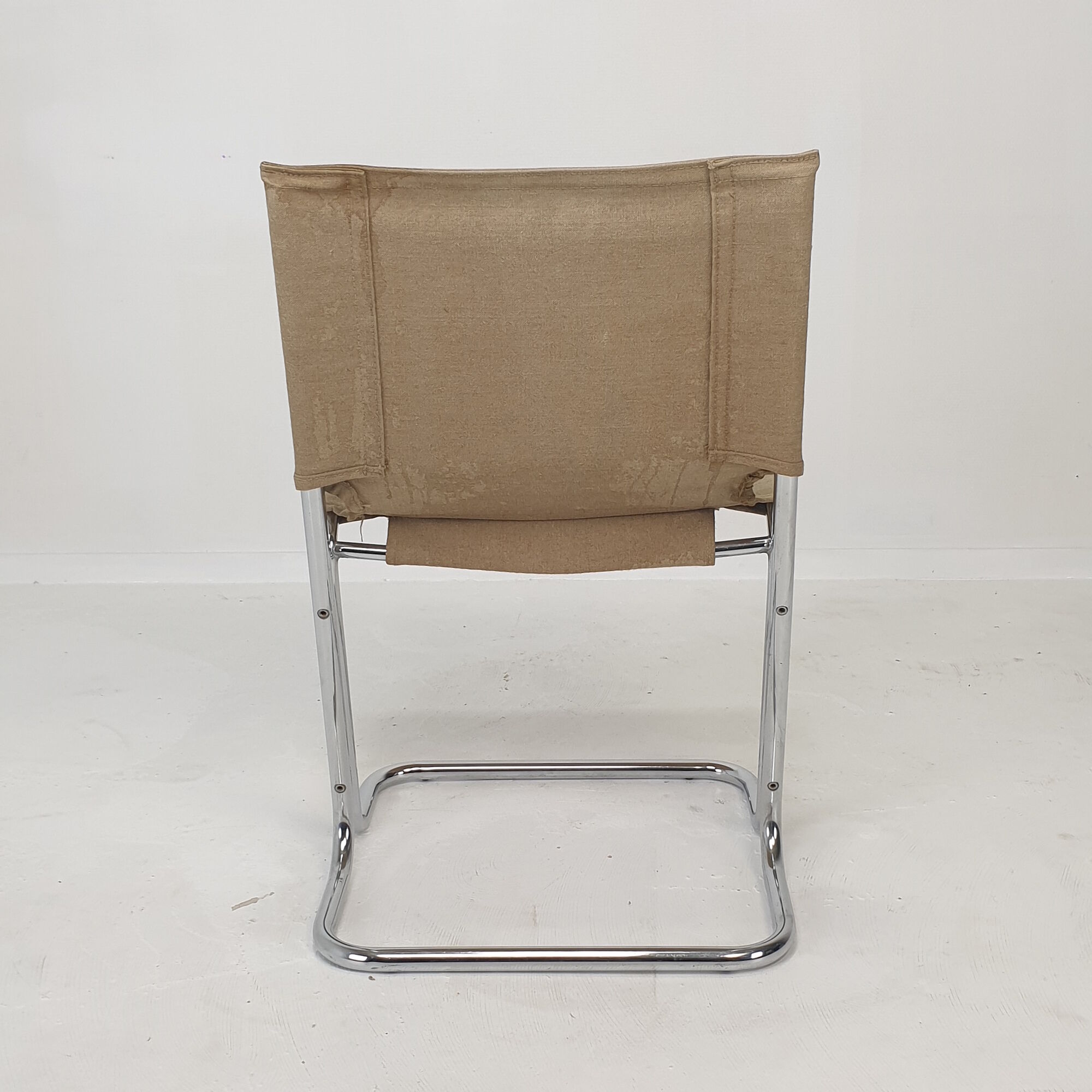 Set of 2 italian canvas and chromed metal chairs, 1970's