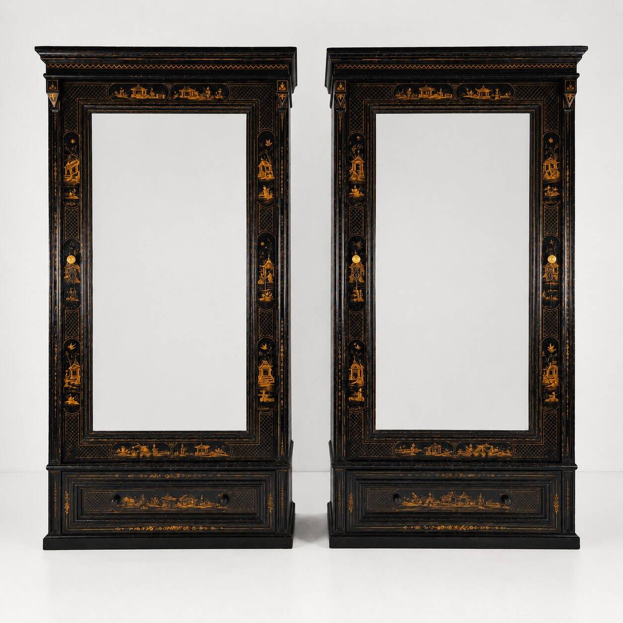 Pair of Chinoiserie Linen Cupboards / Wardrobes 19th Century