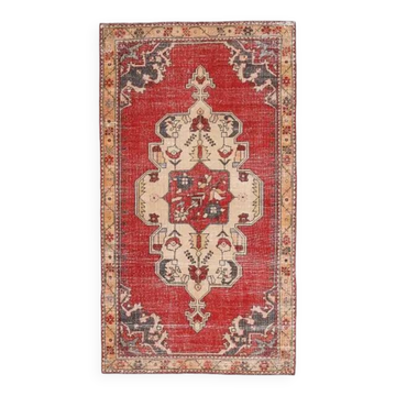 Vintage Turkish Oushak Handmade Wool Cotton Red Area Rug 130x240
