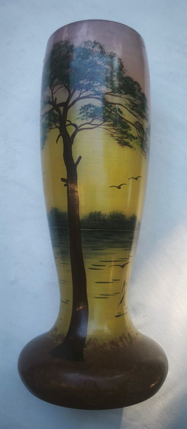 Vase with lake decoration signed Michel