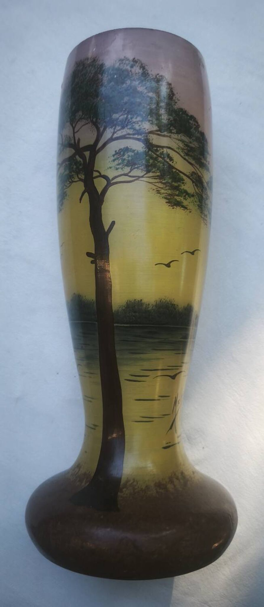 Vase with lake decoration signed Michel