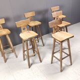 Vintage brutalist bar stools, set of 6 - 1960s