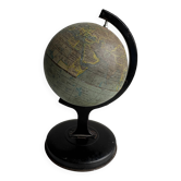 Miniature Green Paper-Covered Globe with Metal Base and Meridian — Made in England