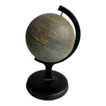 Miniature Green Paper-Covered Globe with Metal Base and Meridian — Made in England