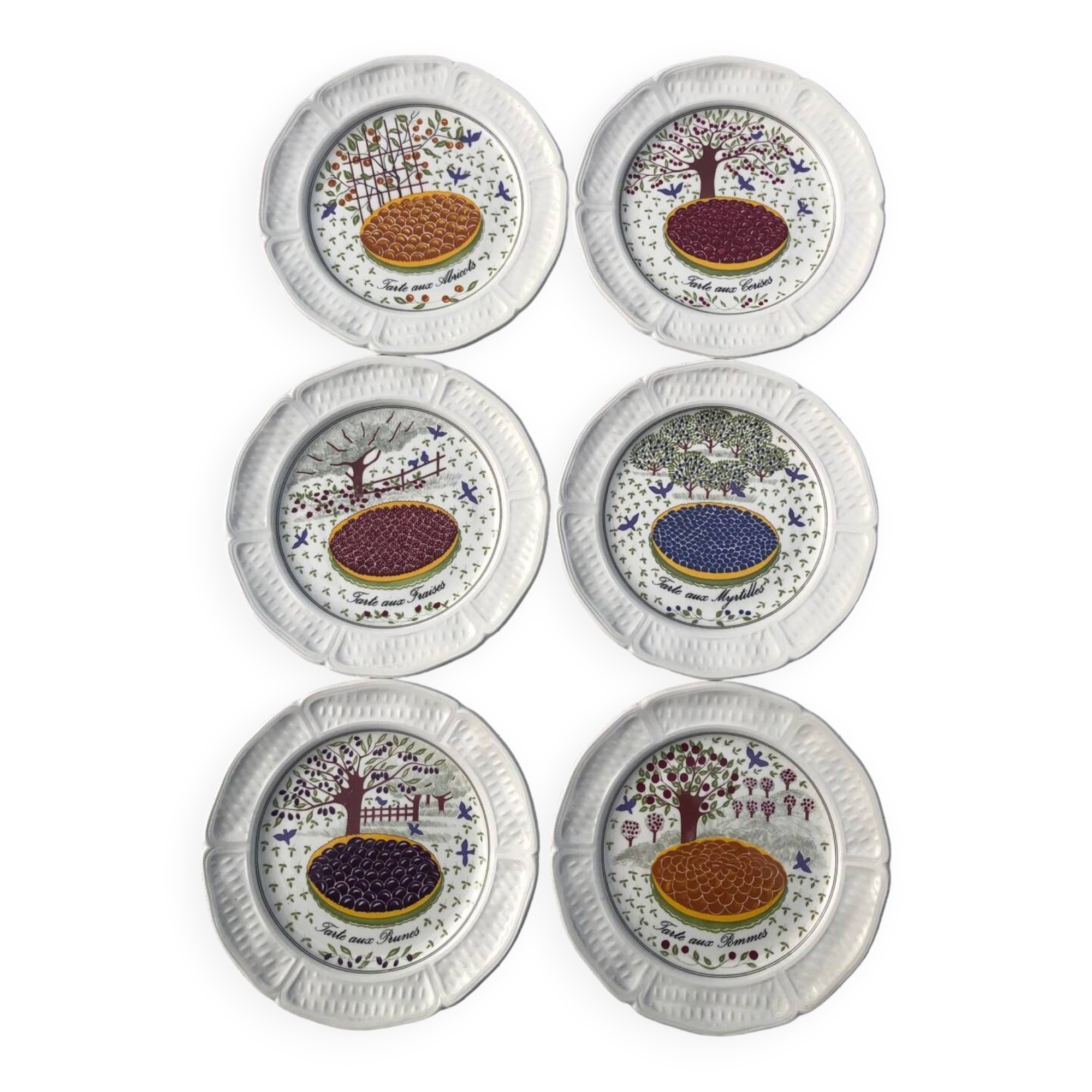 Set of 6 dessert plates, Gien, “Les Tartes” collection
