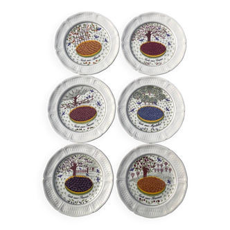 Set of 6 dessert plates, Gien, “Les Tartes” collection