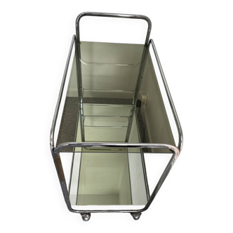 Chariot de bar vintage en acier chromé et verre fumé, 1970