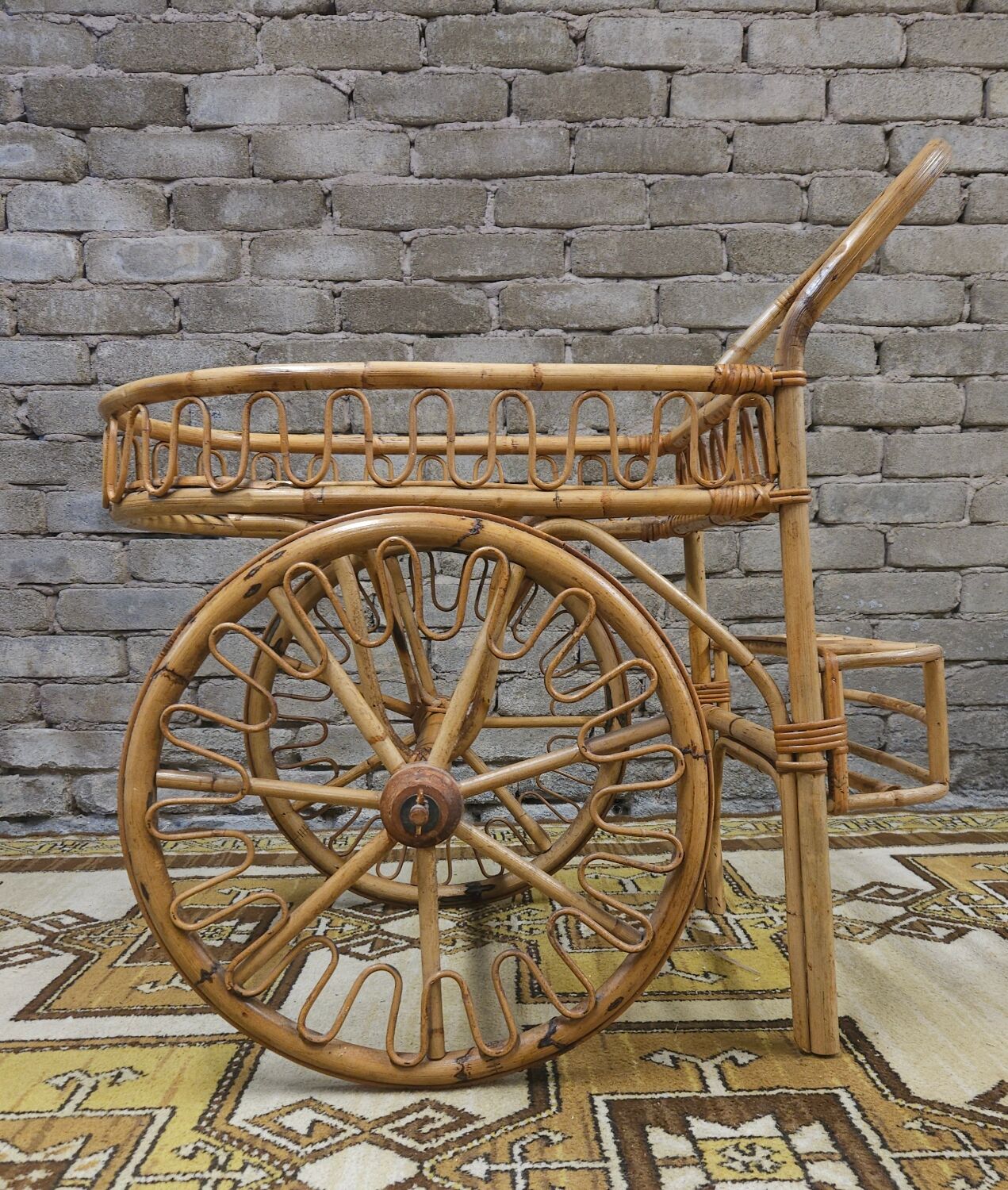 Bamboo and rattan bar cart, 1950
