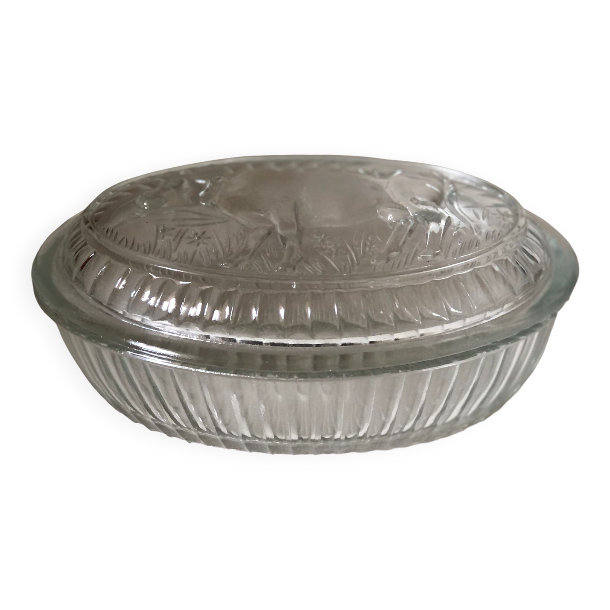 Molded glass table butter tray cow décor