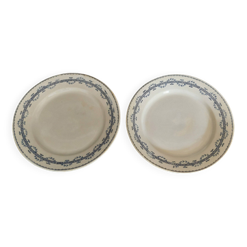 Pair of flat plates in Gien iron earthenware, Austerlitz decor