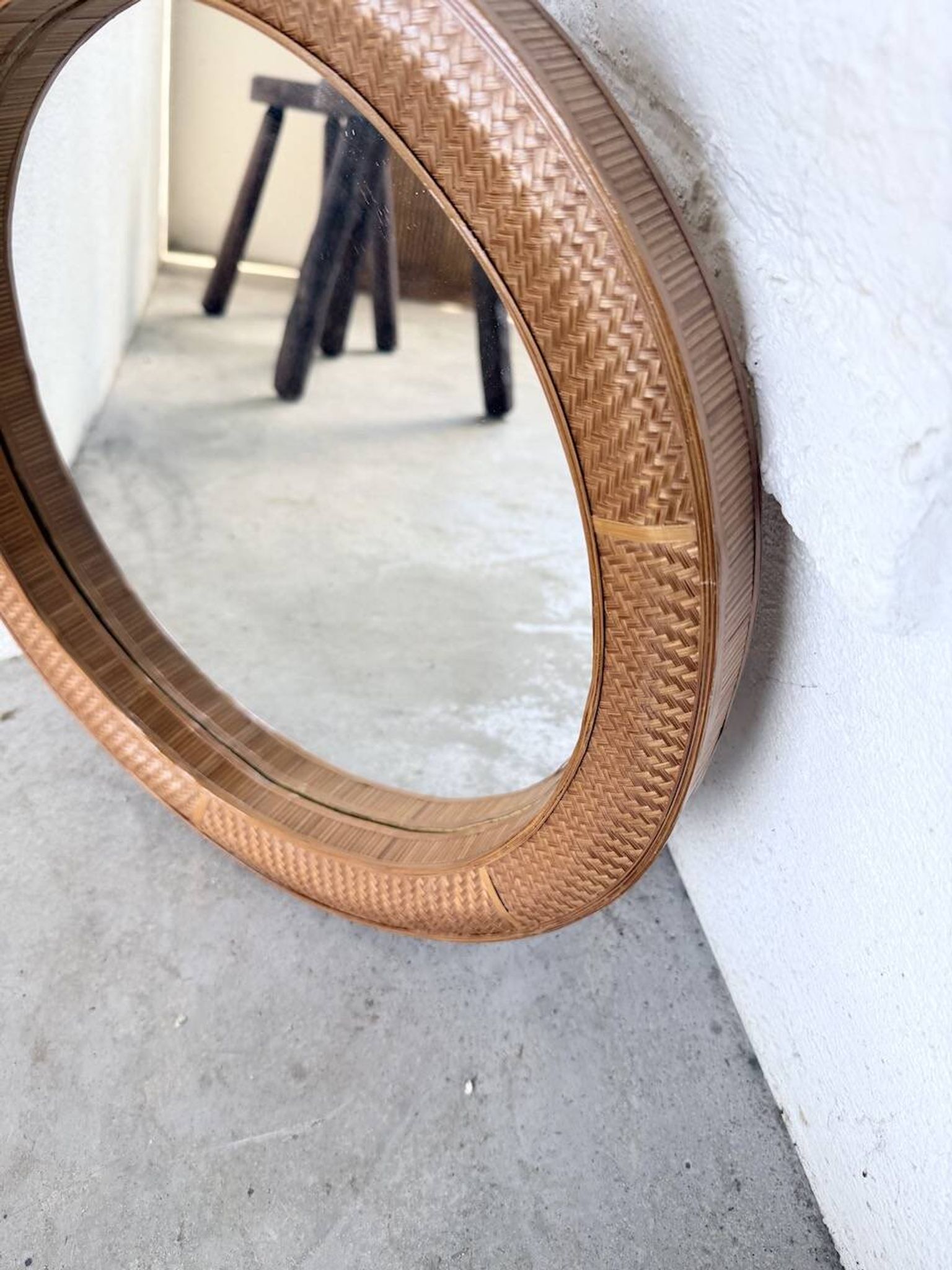 Woven wicker round mirror 1960